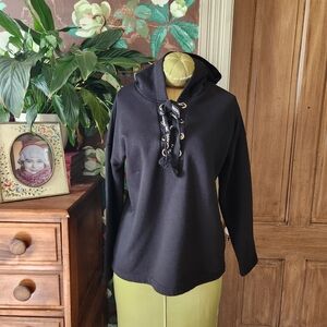 Urban Couture Apparel Lace-Up Hoodie – Black Streetwear Pullover | Size L